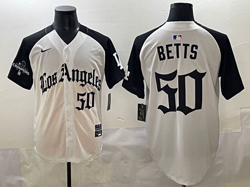 Men 2025 Los Angeles Dodgers #50 Betts White black Five generations Joint Name Nike MLB Jersey style 5263